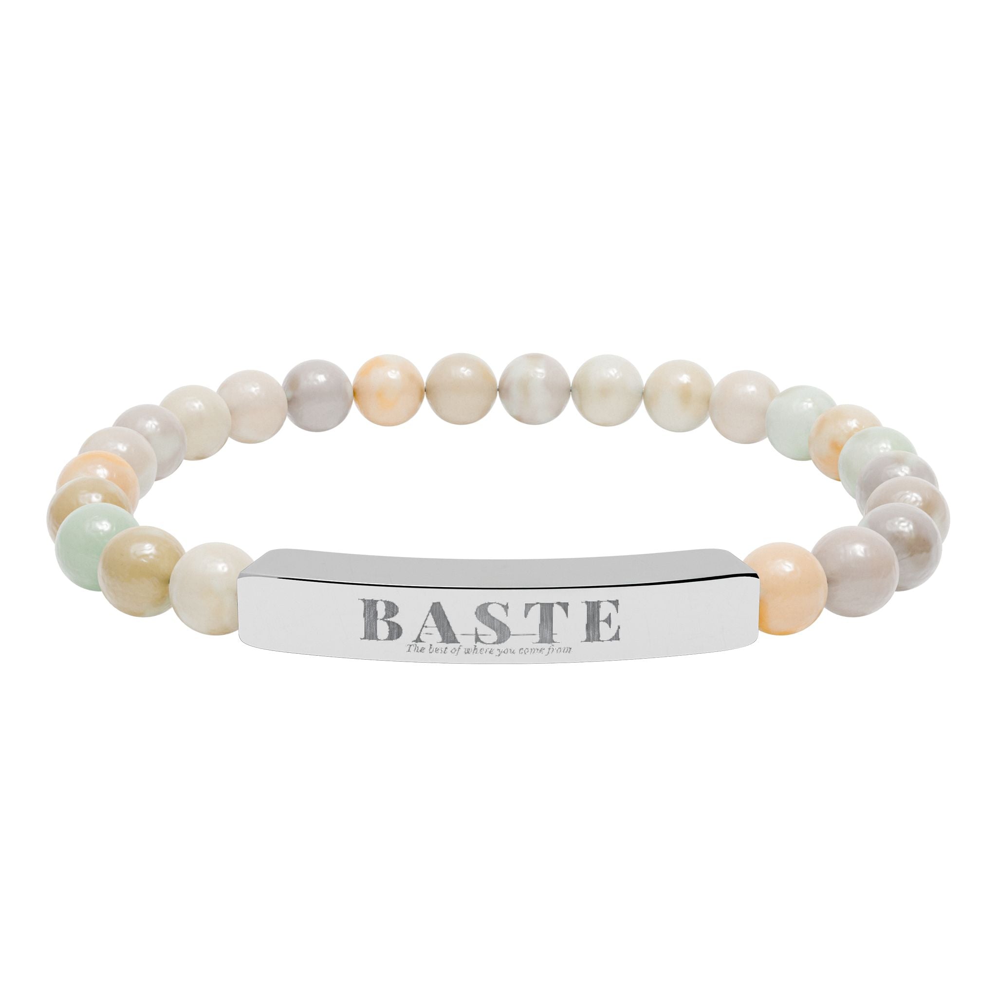Natural Stone Stretch Bar Bracelet (Engraving)